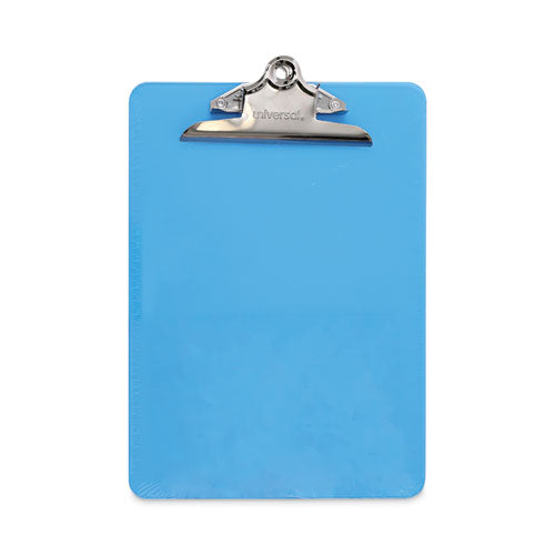 Image of Universal® Plastic Clipboard with High Capacity Clip, 1.25" Clip Capacity, Holds 8.5 x 11 Sheets, Translucent Blue
