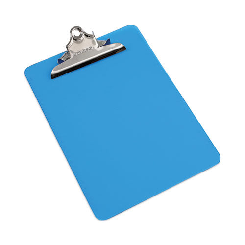 Image of Universal® Plastic Clipboard with High Capacity Clip, 1.25" Clip Capacity, Holds 8.5 x 11 Sheets, Translucent Blue