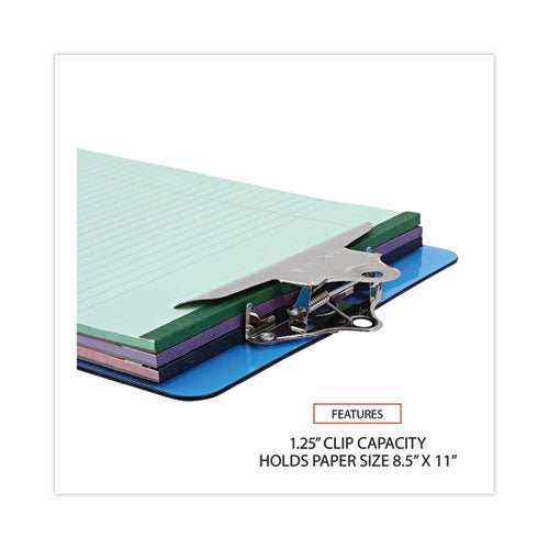 Image of Universal® Plastic Clipboard with High Capacity Clip, 1.25" Clip Capacity, Holds 8.5 x 11 Sheets, Translucent Blue