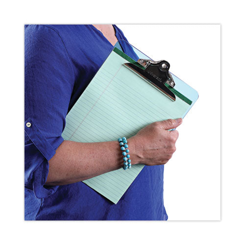 Image of Universal® Plastic Clipboard with High Capacity Clip, 1.25" Clip Capacity, Holds 8.5 x 11 Sheets, Translucent Blue