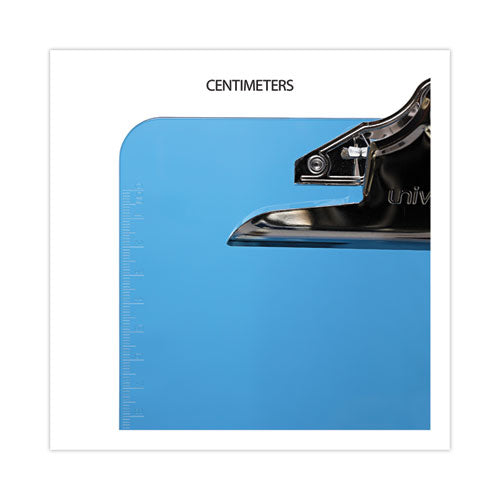 Image of Universal® Plastic Clipboard with High Capacity Clip, 1.25" Clip Capacity, Holds 8.5 x 11 Sheets, Translucent Blue