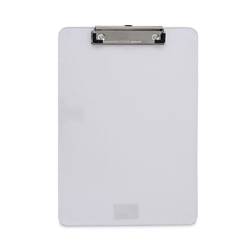 Image of Universal® Plastic Clipboard with Low Profile Clip, 0.5" Clip Capacity, Holds 8.5 x 11 Sheets, Clear