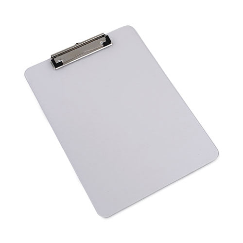 Image of Universal® Plastic Clipboard with Low Profile Clip, 0.5" Clip Capacity, Holds 8.5 x 11 Sheets, Clear