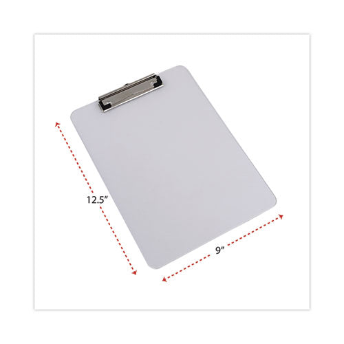Image of Universal® Plastic Clipboard with Low Profile Clip, 0.5" Clip Capacity, Holds 8.5 x 11 Sheets, Clear