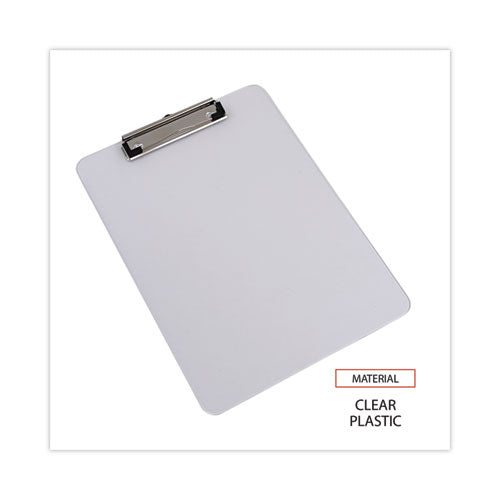 Image of Universal® Plastic Clipboard with Low Profile Clip, 0.5" Clip Capacity, Holds 8.5 x 11 Sheets, Clear