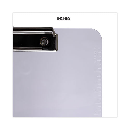 Image of Universal® Plastic Clipboard with Low Profile Clip, 0.5" Clip Capacity, Holds 8.5 x 11 Sheets, Clear
