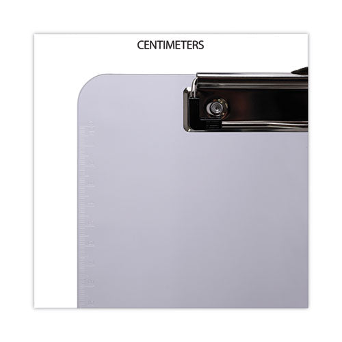 Image of Universal® Plastic Clipboard with Low Profile Clip, 0.5" Clip Capacity, Holds 8.5 x 11 Sheets, Clear