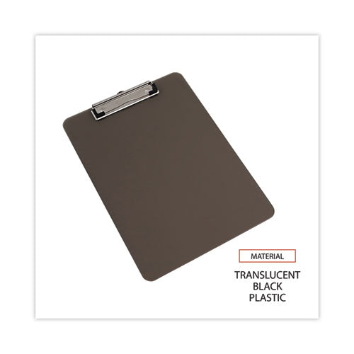 Image of Universal® Plastic Clipboard with Low Profile Clip, 0.5" Clip Capacity, Holds 8.5 x 11 Sheets, Translucent Black