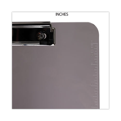 Image of Universal® Plastic Clipboard with Low Profile Clip, 0.5" Clip Capacity, Holds 8.5 x 11 Sheets, Translucent Black