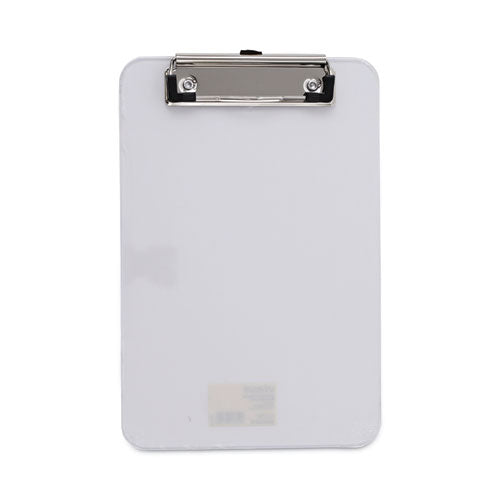 Image of Universal® Plastic Clipboard with Low Profile Clip, 0.5" Clip Capacity, Holds 5 x 8 Sheets, Clear