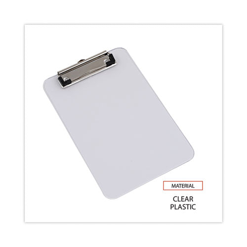 Image of Universal® Plastic Clipboard with Low Profile Clip, 0.5" Clip Capacity, Holds 5 x 8 Sheets, Clear