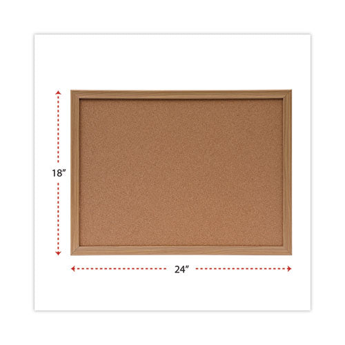 Image of Universal® Cork Board with Oak Style Frame, 24" x 18", Tan Surface, Oak Finished Wood Frame