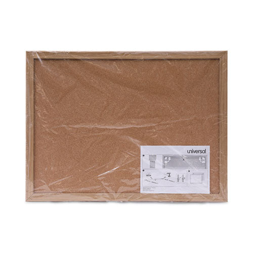 Image of Universal® Cork Board with Oak Style Frame, 24" x 18", Tan Surface, Oak Finished Wood Frame