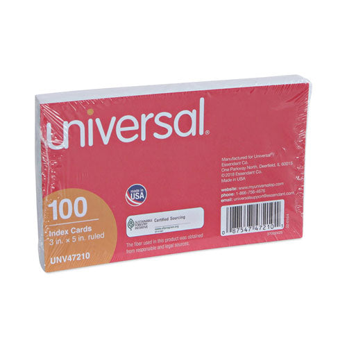 Image of Universal® Ruled Index Cards, 3 X 5, White, 100/pack