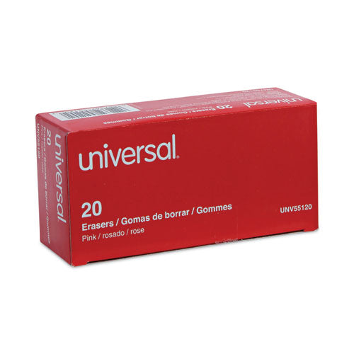 Image of Universal® Bevel Block Erasers, For Pencil Marks, Slanted-Edge Rectangular Block, Large, Pink, 20/Pack