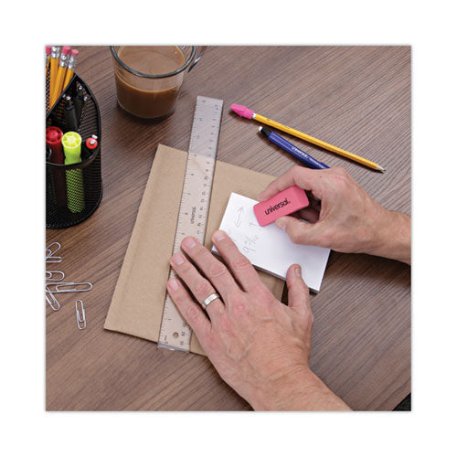 Image of Universal® Bevel Block Erasers, For Pencil Marks, Slanted-Edge Rectangular Block, Large, Pink, 20/Pack