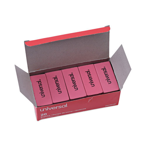 Image of Universal® Bevel Block Erasers, For Pencil Marks, Slanted-Edge Rectangular Block, Large, Pink, 20/Pack