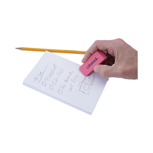 Image of Universal® Bevel Block Erasers, For Pencil Marks, Slanted-Edge Rectangular Block, Large, Pink, 20/Pack