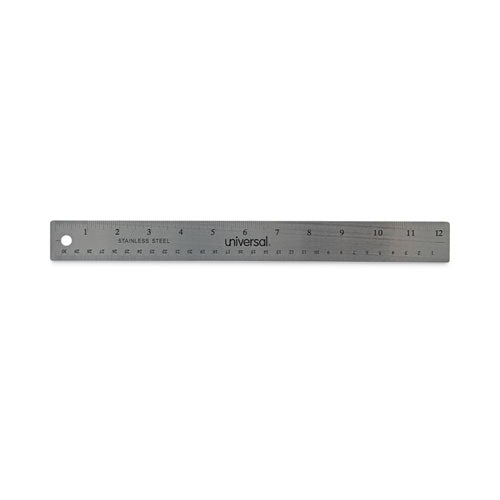 Image of Universal® Stainless Steel Ruler With Cork Back And Hanging Hole, Standard/metric, 12" Long
