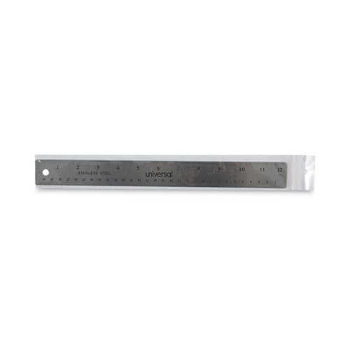 Image of Universal® Stainless Steel Ruler With Cork Back And Hanging Hole, Standard/metric, 12" Long