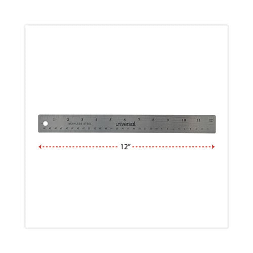 Image of Universal® Stainless Steel Ruler With Cork Back And Hanging Hole, Standard/metric, 12" Long
