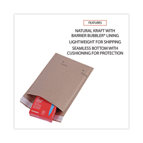 Image of Universal® Natural Self-Seal Cushioned Mailer, #0, Barrier Bubble Air Cell Cushion, Self-Adhesive Closure, 6 x 10, Kraft, 200/Carton