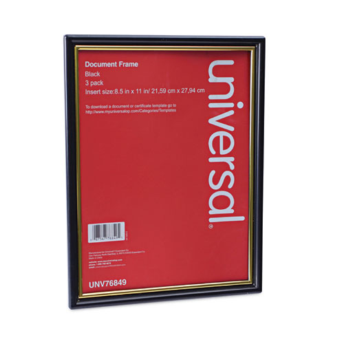 Image of Universal® All Purpose Document Frame, 8.5 X 11 Insert, Black/gold, 3/pack