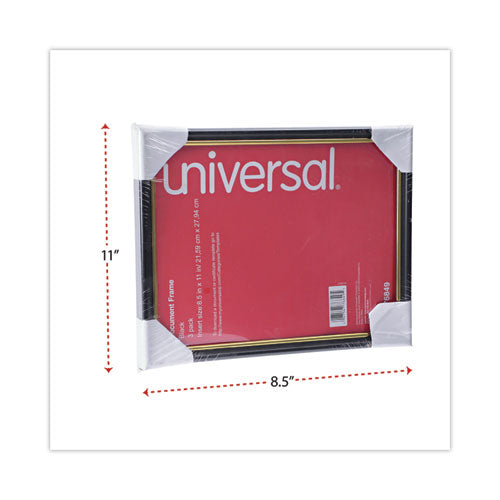 Image of Universal® All Purpose Document Frame, 8.5 X 11 Insert, Black/gold, 3/pack