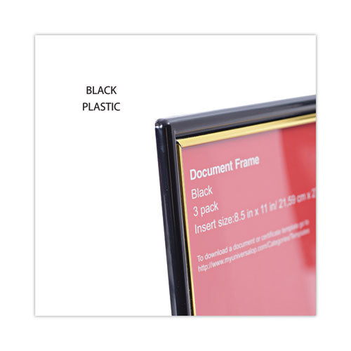 Image of Universal® All Purpose Document Frame, 8.5 X 11 Insert, Black/gold, 3/pack