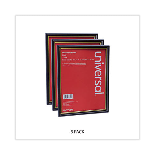 Image of Universal® All Purpose Document Frame, 8.5 X 11 Insert, Black/gold, 3/pack