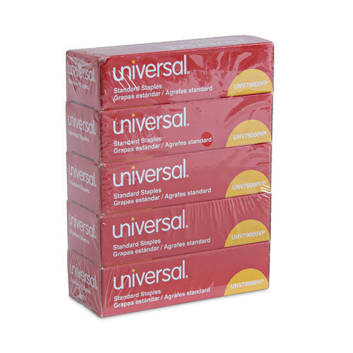Image of Universal® Standard Chisel Point Staples, 0.25" Leg, 0.5" Crown, Steel, 5,000/Box, 5 Boxes/Pack, 25,000/Pack