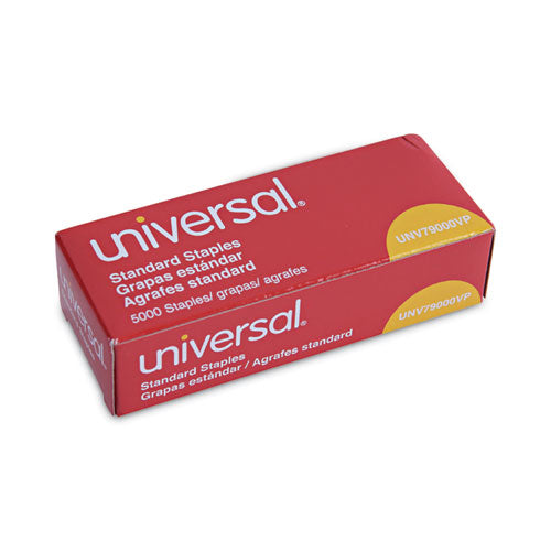 Image of Universal® Standard Chisel Point Staples, 0.25" Leg, 0.5" Crown, Steel, 5,000/Box, 5 Boxes/Pack, 25,000/Pack