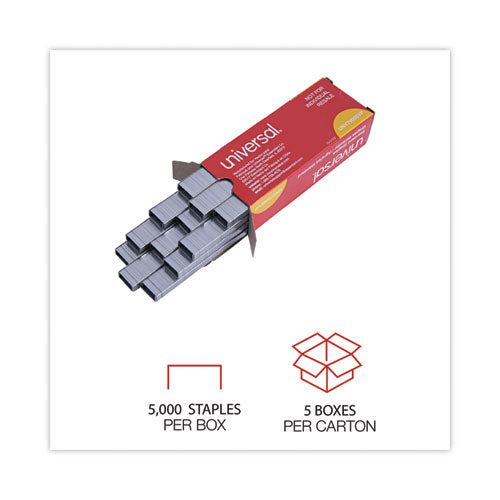 Image of Universal® Standard Chisel Point Staples, 0.25" Leg, 0.5" Crown, Steel, 5,000/Box, 5 Boxes/Pack, 25,000/Pack