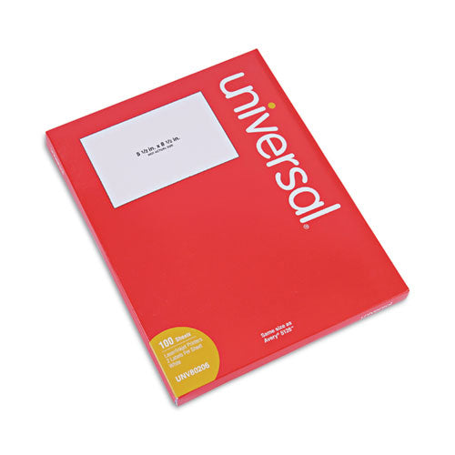 Image of Universal® White Labels, Inkjet/laser Printers, 5.5 X 8.5, White, 2/sheet, 100 Sheets/pack