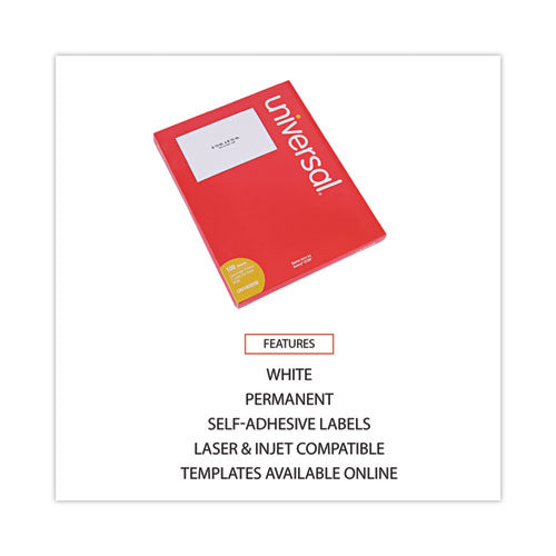 Image of Universal® White Labels, Inkjet/laser Printers, 5.5 X 8.5, White, 2/sheet, 100 Sheets/pack