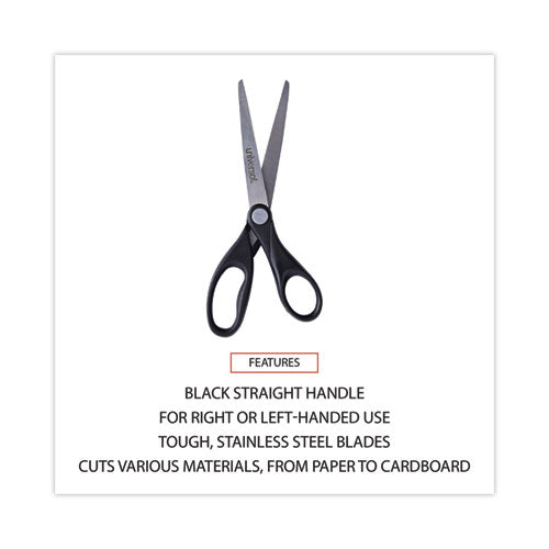 Image of Universal® Stainless Steel Office Scissors, 7" Long, 3" Cut Length, Straight Black Handle