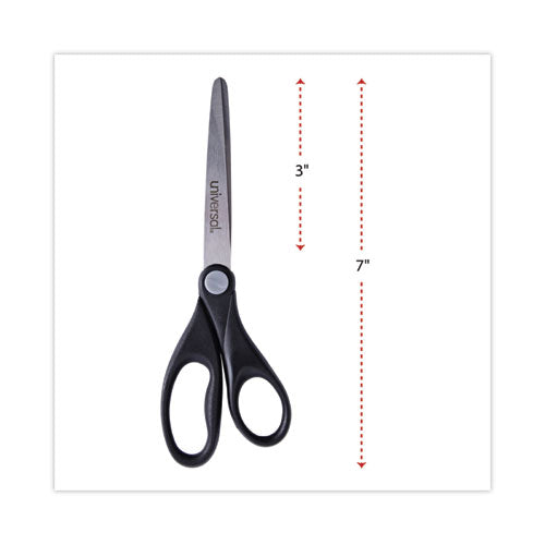 Image of Universal® Stainless Steel Office Scissors, 7" Long, 3" Cut Length, Straight Black Handle
