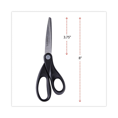 Image of Universal® Stainless Steel Office Scissors, 8" Long, 3.75" Cut Length, Straight Black Handle