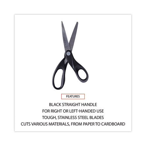 Image of Universal® Stainless Steel Office Scissors, 8" Long, 3.75" Cut Length, Straight Black Handle