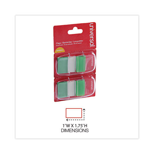 Image of Universal® Page Flags, Green, 50 Flags/dispenser, 2 Dispensers/pack