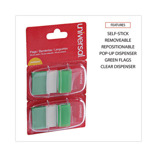 Image of Universal® Page Flags, Green, 50 Flags/dispenser, 2 Dispensers/pack