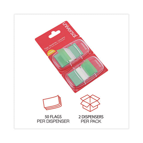 Image of Universal® Page Flags, Green, 50 Flags/dispenser, 2 Dispensers/pack