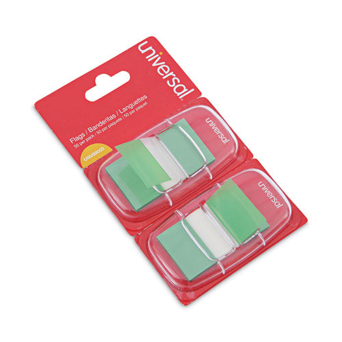 Image of Universal® Page Flags, Green, 50 Flags/dispenser, 2 Dispensers/pack