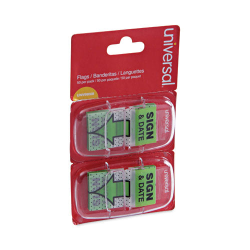 Image of Universal® Deluxe Message Arrow Flags, "sign And Date", Green, 100/pack