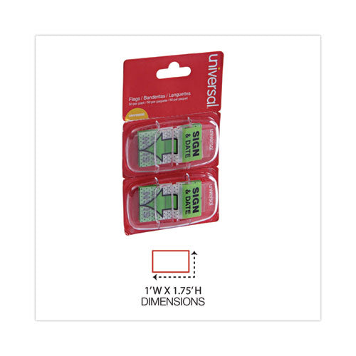 Image of Universal® Deluxe Message Arrow Flags, "sign And Date", Green, 100/pack