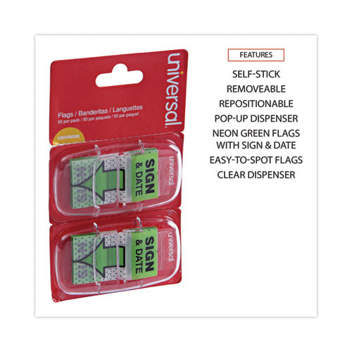 Image of Universal® Deluxe Message Arrow Flags, "sign And Date", Green, 100/pack