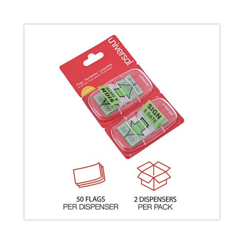 Image of Universal® Deluxe Message Arrow Flags, "sign And Date", Green, 100/pack