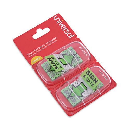 Image of Universal® Deluxe Message Arrow Flags, "sign And Date", Green, 100/pack