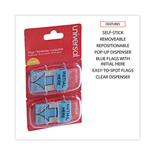 Image of Universal® Deluxe Message Arrow Flags, "Initial Here", Blue, 100/Pack