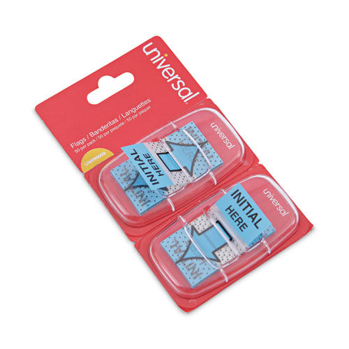 Image of Universal® Deluxe Message Arrow Flags, "Initial Here", Blue, 100/Pack